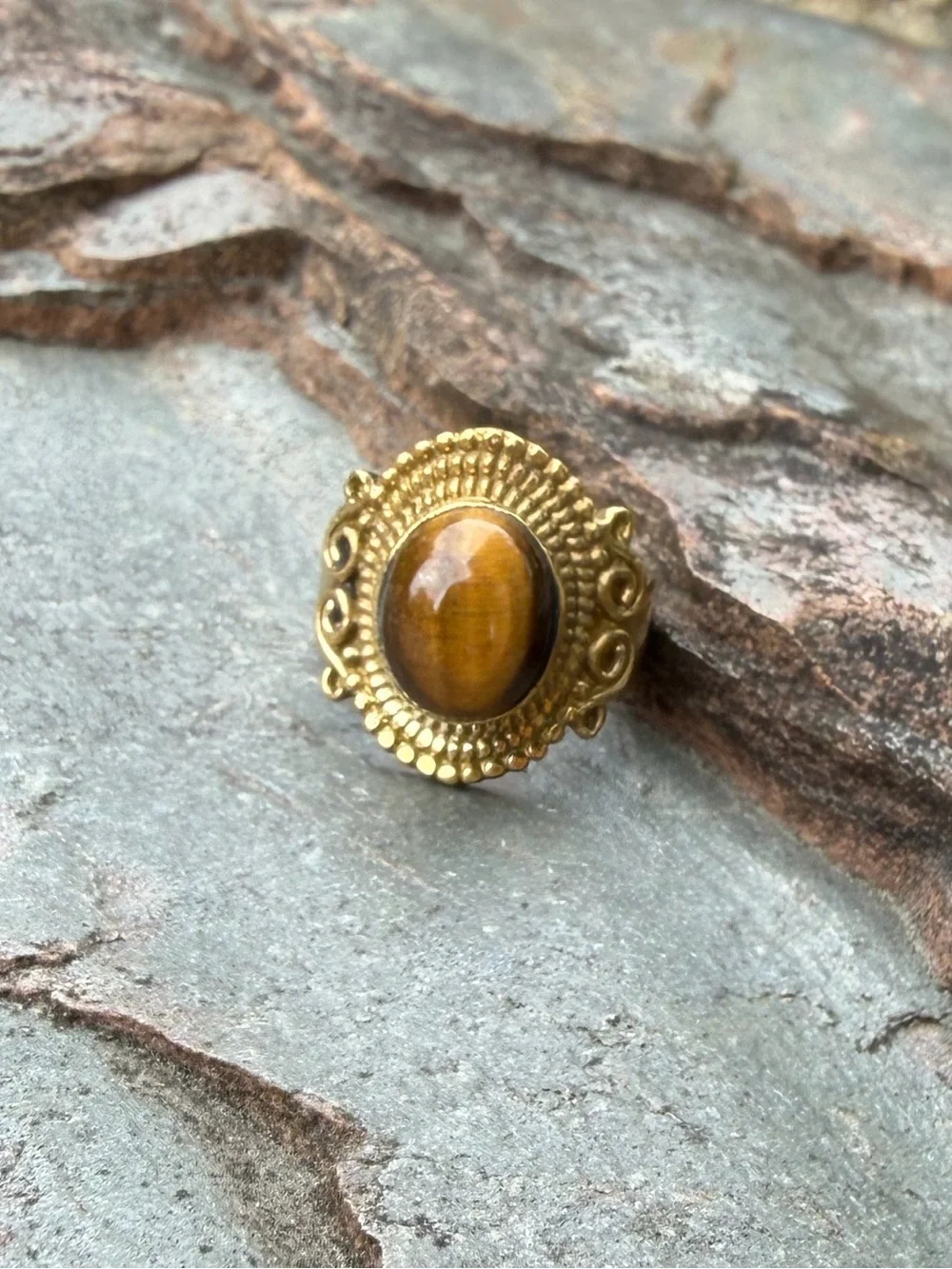 Gold Tiger’s Eye Genuine Gemestone Small Pinky Ring 4